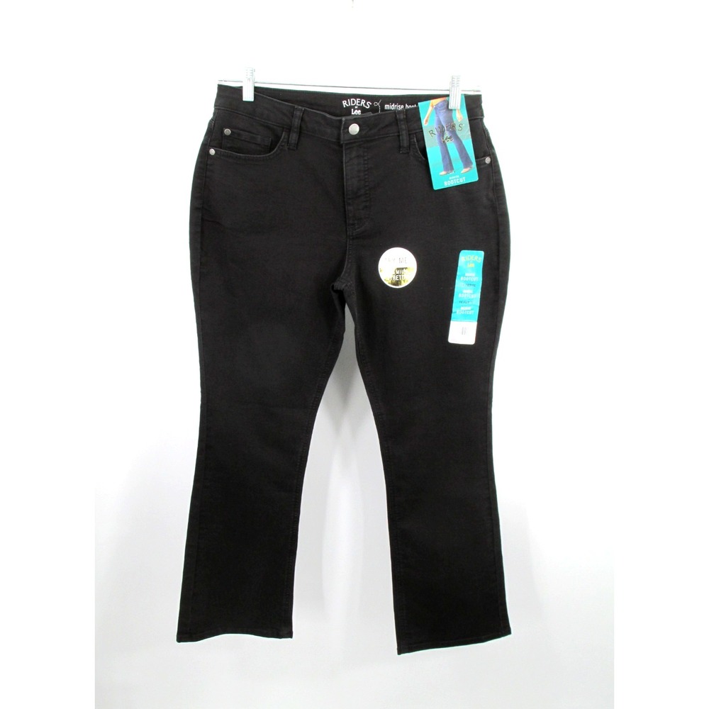 Riders by Lee Mid Rise Bootcut Jeans Women 14P Black Petite Denim Stretch NWT